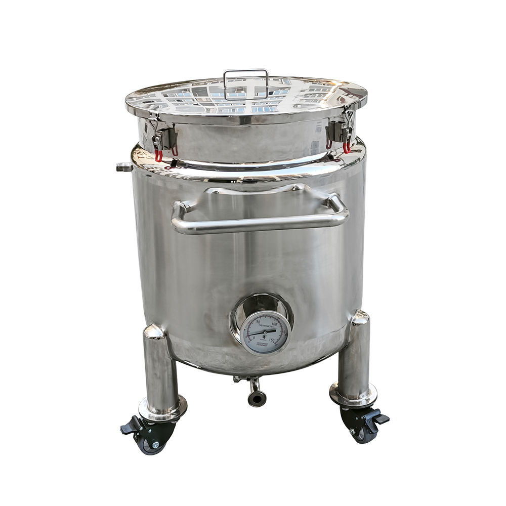 Mobile Round Stainless Steel Storage Tank with Thermometer