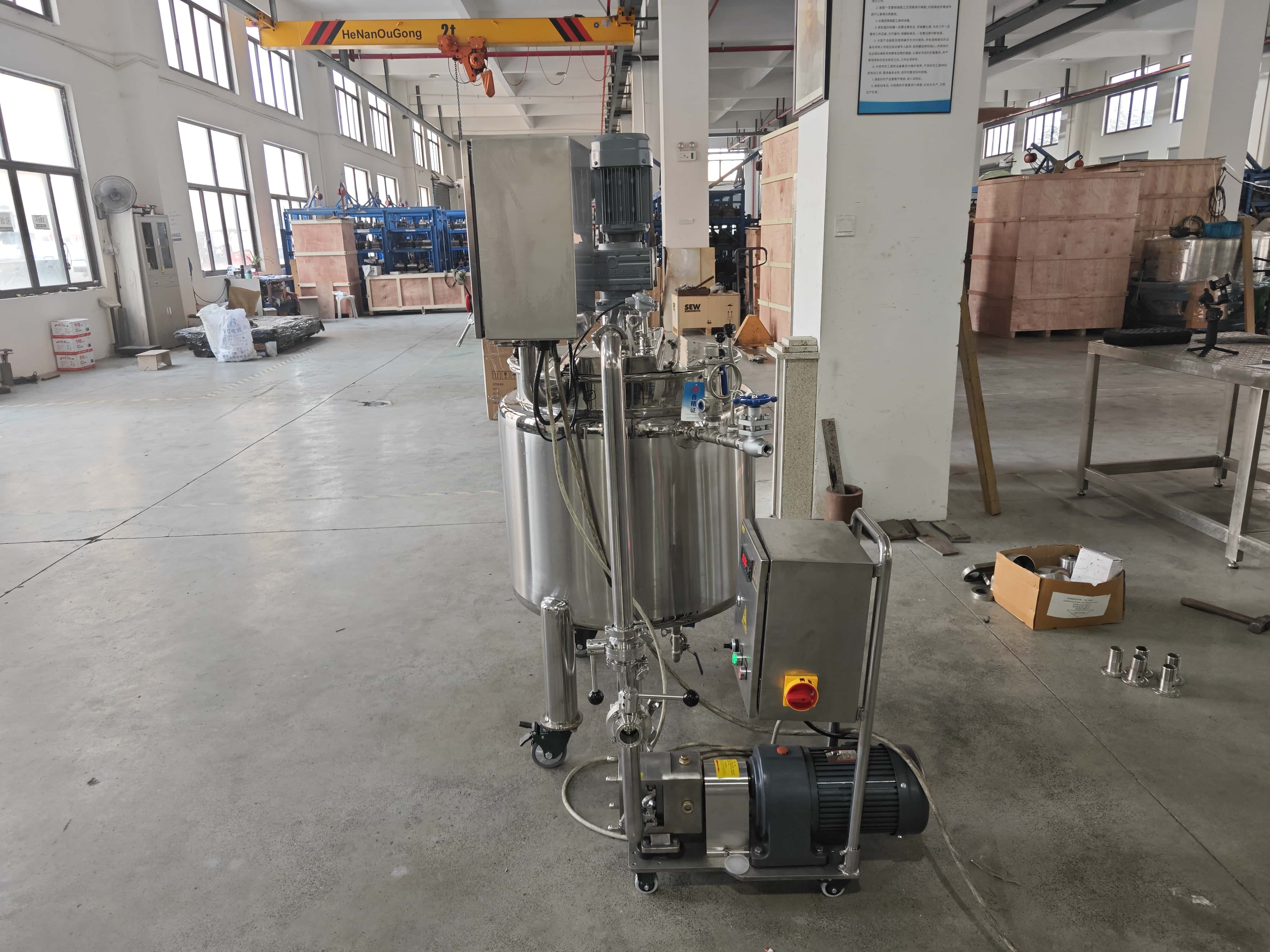 Wall-Scraping Mixing Tank with Rotary-Lobe Pump